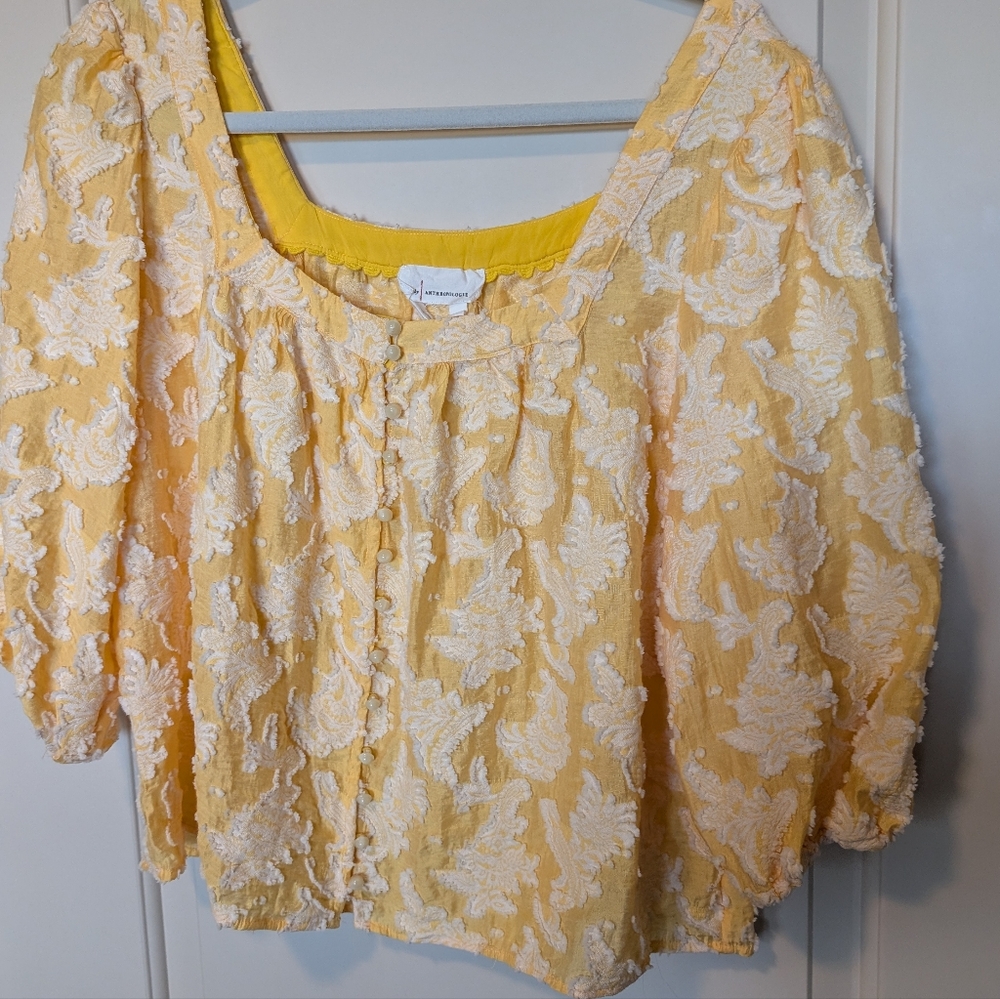 Anthropologie Yellow "Yvonne" Top Size S - Picture 2 of 15